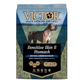 VICTOR Super Premium Dog Food — Sensitive Skin and Stomach — Beef Meal & Brown Rice Recipe Dry Kibble — Gluten Free, No Chicken, Ideal for Dogs with Allergies — Adult and Puppy Food, 15 lb