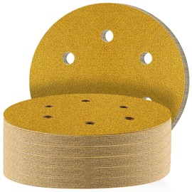 STEBRUAM 50pcs 150mm sanding discs,Sanding Discs Pads for Random Orbital Sander pads and All Oscillating Tools,Yellow sanding discs Hook and Loop 120 Grit 6 Hole 6 Inch Round