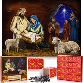 Simgoing 1008 Pieces Christmas Advent Calendar 2024 Jigsaw Puzzles 24 Box Christmas Puzzle Advent Calendar Puzzle for Families Gifts Stuffer Home Decoration, 19.69" x 27.56" (Nativity)