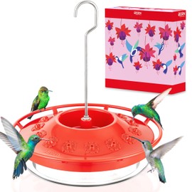 iBorn Hummingbird Feeders for Outdoors Hanging,Bee Proof Hummingbird Feeder with 14 Feeding Ports,13 OZ Saucer Humming Bird Feeders with Ant Moat,Ant Proof No Leak,Easy to Clean and Refill,Red,1 Pack