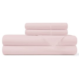 Pizuna Percale Cotton Sheets Queen Size, 100% Long Staple Cotton Crisp Percale Sheets Queen with 15 inch Deep Pocket (Combed Light Pink Cotton Sheets Queen)