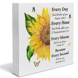 Christian Gifts for Women, Bible Verse Every Day God Thinks of You Wooden Box Sign Scripture Home Religious Decor 5 x 5 lnches