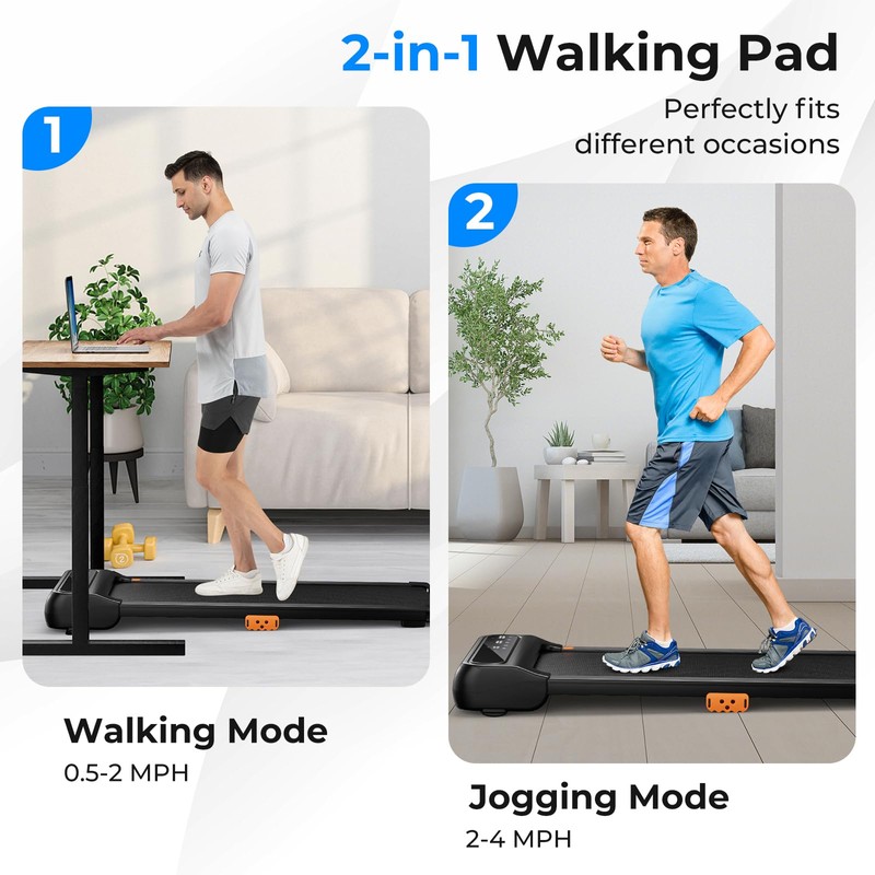 GYMAX Walking Pad, 2 in 1 Under Desk Treadmill for