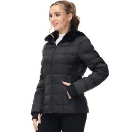ANOTHER CHOICE Womens Down Jacket, Warm Winter Jacket for Women with Hood,Black,XXL