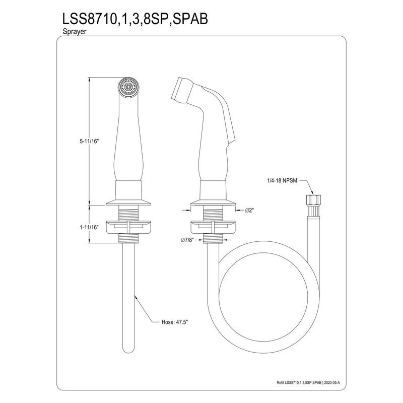 Kingston Brass LSS8710SP Gourmet Scape Plastic Kitchen Side Sprayer, Matte