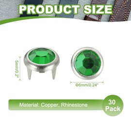 YELARXI Rhinestone Studs, Rhinestone Claw Beads Nailhead Crystal Claw Rivets Punk Spikes Decorative Round Rivets, 6 mm Fit for Clothing DIY Leather Craft Bags Belt (30 Pack, Green)