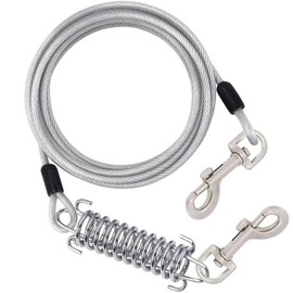 Xshelley Diameter(5 mm) Dog Tie Out Cable-16.4 ft Heavy Duty Dogs Chain with Shock Absorbing Spring-Yard Camping Outdoor Sturdy Lead for Small to Large Dog Up to 350LBS