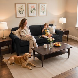 SUBRTEX 7 Pieces Stretch Sofa Slipcover Sets Couch Cover Sets Backrest Cushion Covers Furniture Protector Collection Set for Oversize Sofa Loveseat Chair Slip Covers(Large, Black)