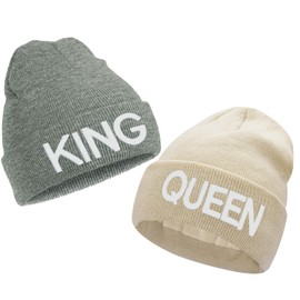 Gkmamrg Christmas Partner Couple Gift King Queen Winter Hat Knitted Hat for Him and Her, Grey Beige, black
