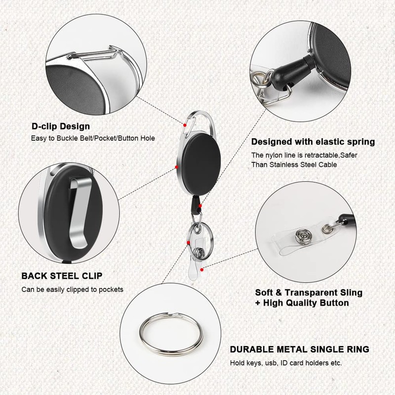 Vicloon Retractable Badge Reels, 3 Pcs Reel Clips Extendable Key