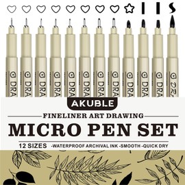 Drawing Pens Micro Fineliner Art Pens: 12 Black Fine Line Markers Art Supplies Adults Artist Sketch Waterproof Archival Ink Watercolor Inking Fine Liner Manga Sketching Zentangle Stuff Micron Pen Set