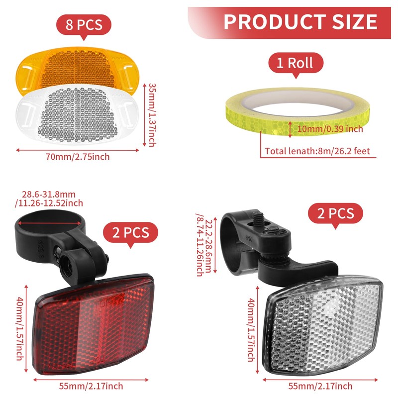 GOWTX Bicycle Reflectors Spoke Reflectors Set, Bicycle Reflectors Front Rear
