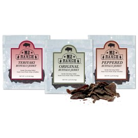 M2 Ranch Traditional Cowboy Jerky Buffalo Jerky Made from Whole Strips of Buffalo - Bison Jerky, Exotic Jerky 2.25 oz (Variety Pack of 3)