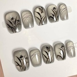 NNIPRAIYE Press on Nails Medium Length Acrylic Fake Nails Coffin Press ons Artificial Full Cover False Nails Natural Presson on Nail Square Stick on Nails for Women 24 Pcs