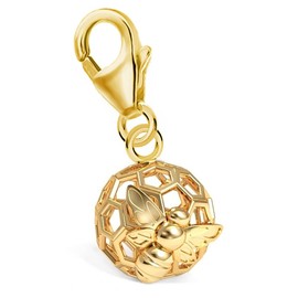 Goldene Hufeisen Honeycomb with Bee Lobster Clasp Charm Pendant for Charm Bracelet 925 Sterling Silver Gold-Plated, Sterling Silver Yellow Gold, No Gemstone