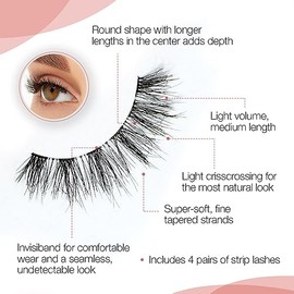 Ardell Naked Lashes 420 – Lightweight Natural Strip Lashes with Invisiband, Reusable False Eyelashes, Multipack, 4 Pair, 1 Pack