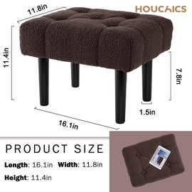 HOUCHICS Fur Padded Foot Stool, Small Ottoman Foot Rest with Wooden Legs,Modern Rectangle Chair Foot Rest Foot Step Stool for Living Room, Couch, Desk (Brown-2 Pack)
