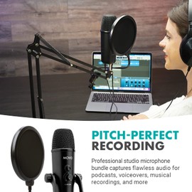 Movo Computer Microphone Podcast Kit with Studio Headphones, Mount, and Pop Filter - Podcast and Gaming Mic for PC, Mac, Over Ear Headphones Wired for 6.35mm, 3.5mm Input - Music Studio Accessories