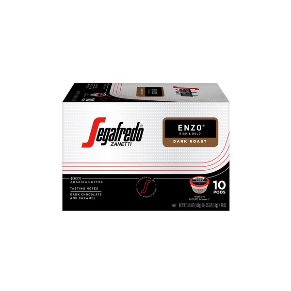 Segafredo Zanetti Single Serve Coffee Pods, Enzo Dark Roast, Easy to Brew, Arabica Beans, Works with All K-Cup Brewers, 10 Count, Pack of 1