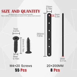 Hilitchi Straight Bracket Stainless Steel Black Straight Corner Braces Straight Flat Brace Mending Repair Flat Plates with Screw (200mm, 8 Pack)