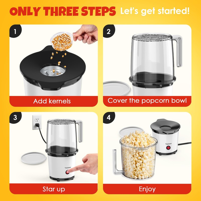 Hot Air Popcorn Popper with Serving Bowl for Family Gathering