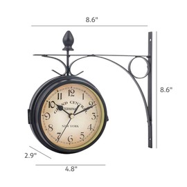 Double Sided Wall Clock,Garden Wall Clock with Bracket, Diameter 4.8 Inches,Waterproof Queiting Outdoor Clocks,Vintage Metal Numeral Garden Clock for Indoor Outdoor