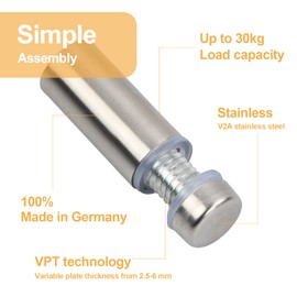 Joyan 10pc Screw Spacer Sign Holder, Stainless Steel Post Mount, Glass Display Fixing, Signs, Frames, Posters (12x30mm)