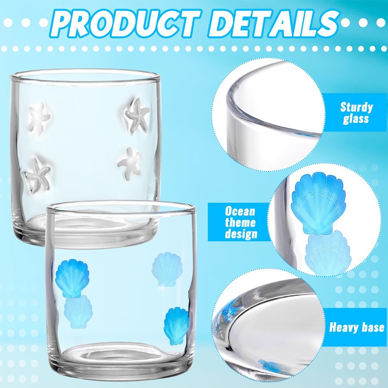 Singhoow 2 Pcs 14 oz Icon Juice Glasses Starfish Seashell