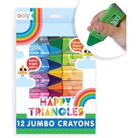 Ooly Jumbo Triangle Crayons for Toddlers Set of 12, Non-Toxic Triangle Shaped Easy to Hold Crayons for Toddler Ages 1-3, No Rolling Crayon