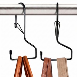 ANIASOM 6 Inch Large Closet Rod Hooks with Safety Buckle, Unique Twist Design, Purse Hooks for Max 1.3 Inch Closet Rod. Hanging Clothes, Purse, Kitchen Utensils, Pots. (Black, 6 Pack)