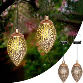 CCILAND Solarlaterne für Außen, 2 Stück Metall Solarlaterne mie Warmweiß LED, Wetterfest Vintage Solarlampen für Außen Hängend, Garten, Baum, Patio, Camping, Rasen Deko