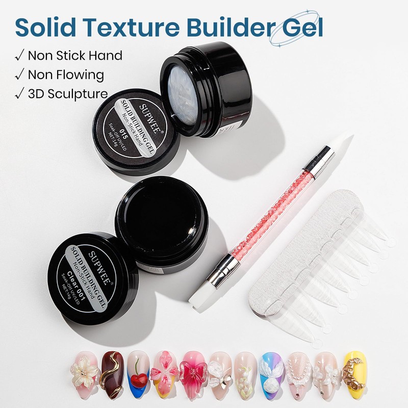 SUPWEE Solid Builder Gel for Nails Set, 3D Gel Nail