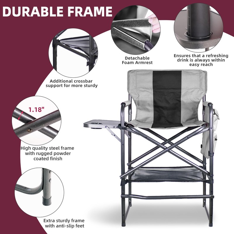 Foristrail 30" Tall Directors Chair with Side Table, 400LBS Bar