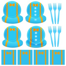 96Pcs Orange Blue Birthday Party Plates Napkins Decorations English Teacher Party Plates and Napkins Supplies Orange Blue Tableware Serve 24