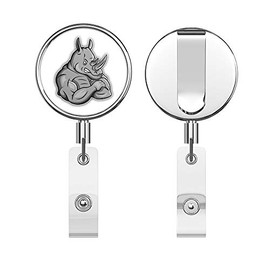 Angry Rhino Mascot Round ID Badge Key Card Tag Holder Badge Retractable Reel Badge Holder with Belt Clip