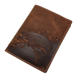 myledershop Genuine Buffalo Full Leather Wallet/Wallet/Wallet/Wallet in Portrait Format with Fish Motif with RFID & NFC Protection in Brown, brown, Modern