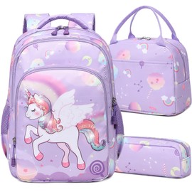 Meisohua Unicorn Backpack for Girls School Backpacks for Primary Kids Bookbag for Girls 3 in 1 Cartoon Backpacks Set with Lunch Box
