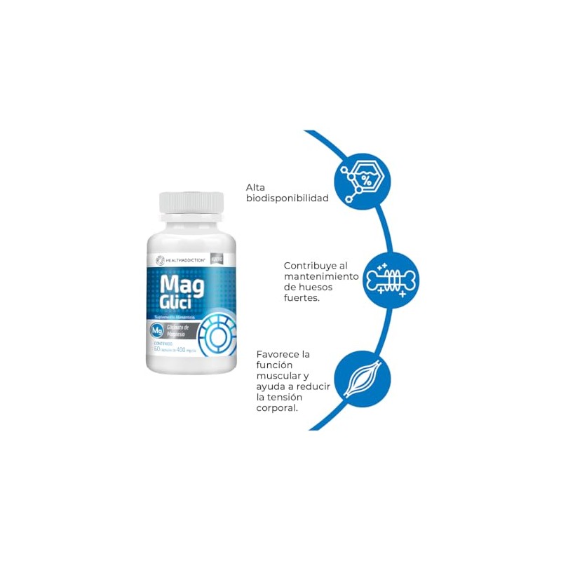 Healthaddiction Glicinato Magnesio 400 Cápsulas Relajación Muscular Mejora Sueño Absorción
