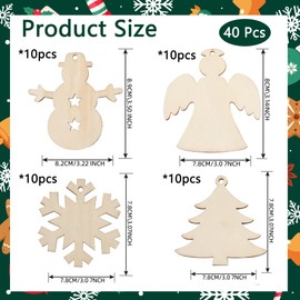 40 Pcs Wooden Christmas Decorations, Wood Slices Christmas Crafts Tree Hanging Ornaments, Christmas Tree Baubles Hanging Embellishments for Christmas DIY Crafts Xmas Tree Decoration