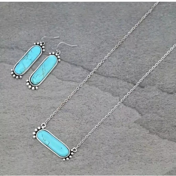 Unbranded Imitation Turquoise Necklace & Earring Set With Silver Chain