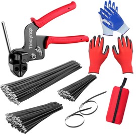 Stainless Steel Cable Tie Gun Set, with 150PCS Black Metal Zip Ties (50 Each of 7.8, 9.8, 11.8 Inch), Adjustable Fastening Cutting Tie Tool Sets for Fencing, Exhaust Pipes, Automotive
