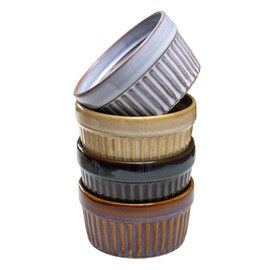 Reactive Glaze Ramekins Set Of 4 Ribbed Stoneware Round 200ml Serving Pot Dishes
