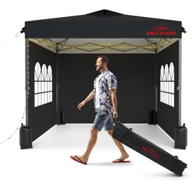 10x10 Pop Up Canopy with Sidewalls, Easy Up Canopy Tent, Heavy Duty Tents for Parties, One Person Set Up Event Tent, Black