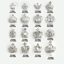 Nail Parts, Crown, Set of 30, Cute, 3D, 3D, Crown, Nail Parts, Silver, Glitter, Large, Crown, Nail Parts, Stone, Nail Art, Jewelry Parts, Resin Enclosed, Decorative Parts (Silver)