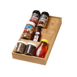YBM HOME In-Drawer 3-Tier Bamboo Spice Rack Drawer Organizer Tray for Cabinet and Kitchen Drawers, 3 Slanted Tiers for Garlic, Salt, Pepper, Seasonings, Spice Jars, and More, 316