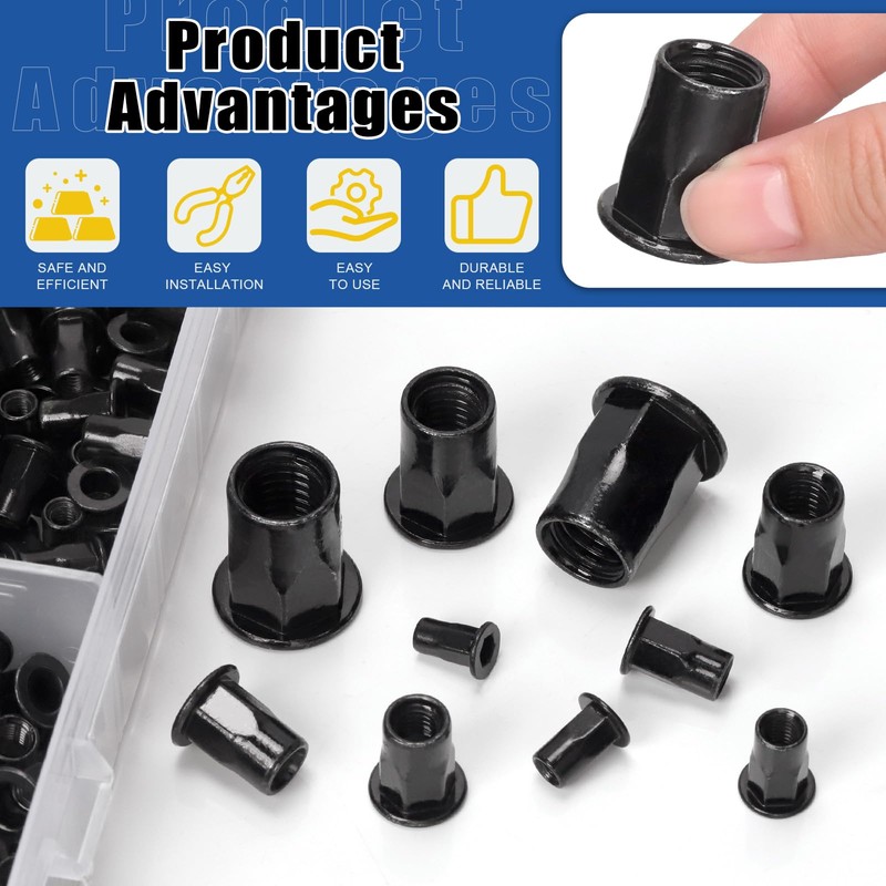 Glarks 250pcs Thread Half Hexagonal Rivet Nuts Set M3 M4