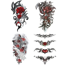 Yesallwas Tattoo Stickers Tribal Rose Red Black Set of 4 Long Lasting Tattoo Stickers Body Stickers Tattoo Stickers Waterproof TATOO 15x21cm (C)