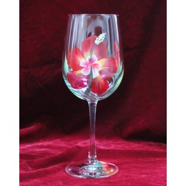 Hand Painted Wine Glasses - Hibiscus Red (Set of 2)