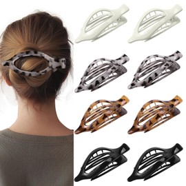 8 Pack Tortoiseshell Flat Hair Clips – French Style Matte Claw Barrettes for Women, Strong Hold Non-Slip Hair Accessories for Thick or Thin Hair, Chic Neutral Leopard Pattern
