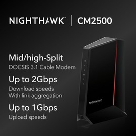 NETGEAR Nighthawk DOCSIS 3.1 Mid/high-Split Cable Modem (CM2500) – Approved for Today’s Faster Speeds & Compatible with All Providers Incl. Xfinity, Spectrum, Cox - for Plans up to 2Gbps (Renewed)